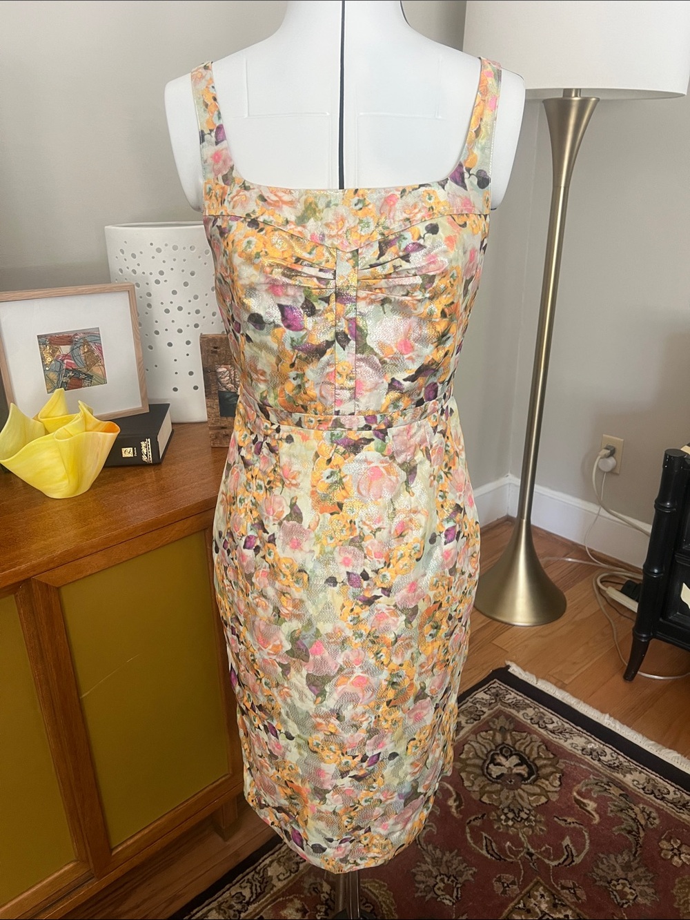 Leifsdottir for Anthropologie Floral Square-Neck Mini Dress in Yellow and Pink